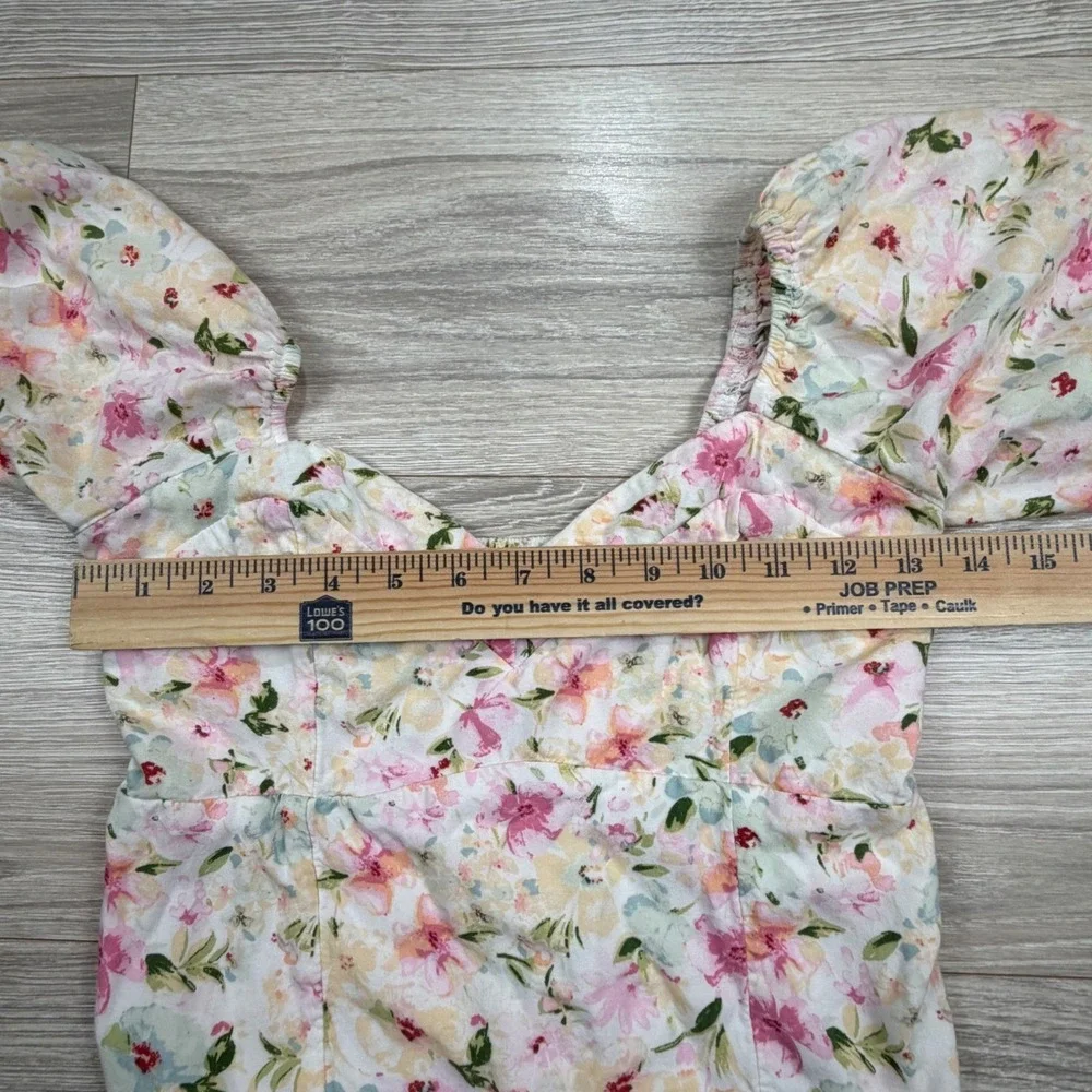 Abercrombie &‎ Fitch Floral Puff Sleeve Smocked Back Blouse Pink Yellow Small